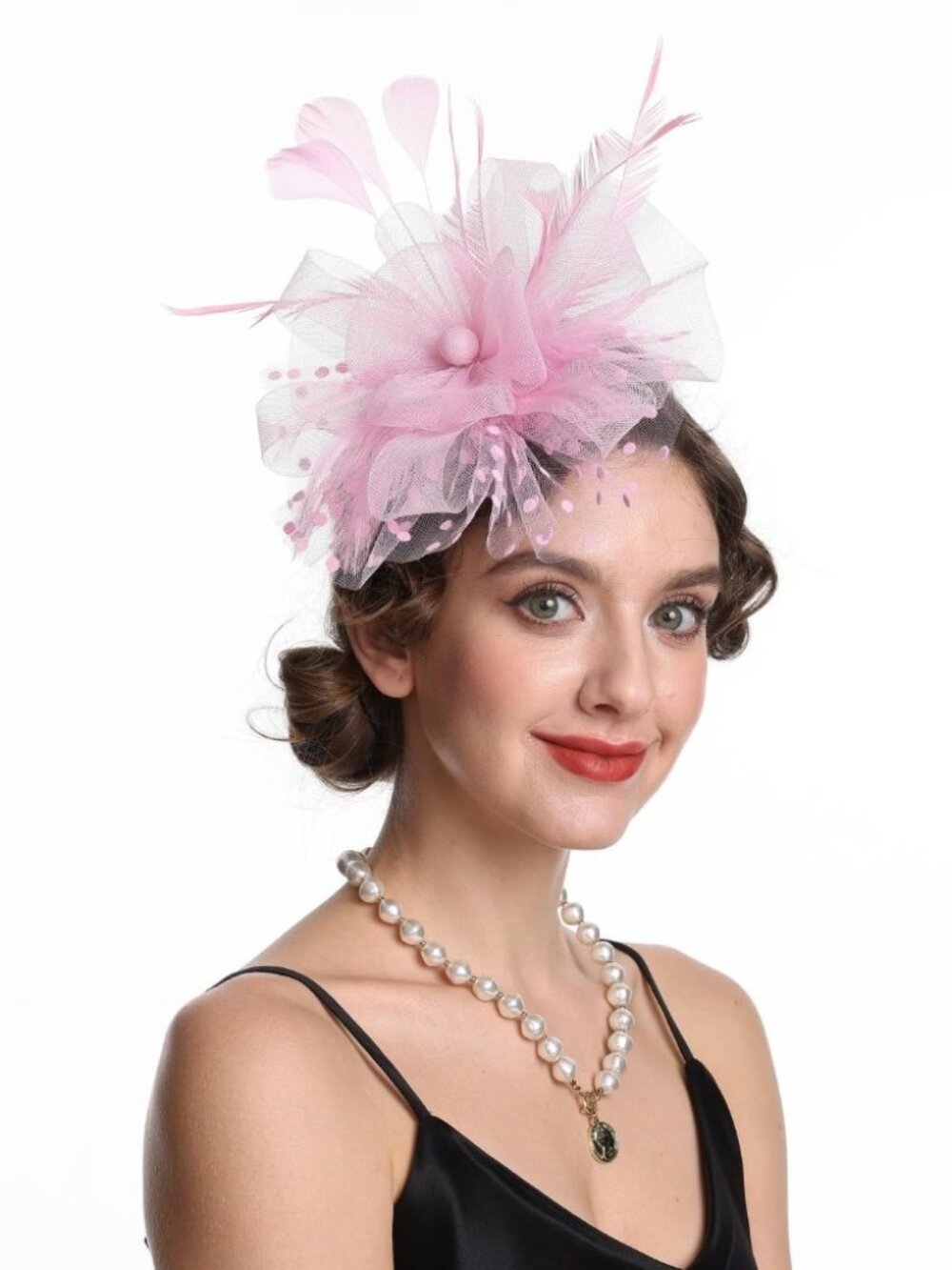 Women’s Feather Fascinator Derby Bridal Hat Hj13-pink